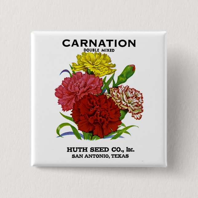 Carnation Vintage Seed Packet 15 Cm Square Badge (Front)