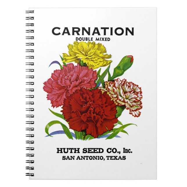 Carnation Vintage Seed Packet Spiral Notebook (Front)