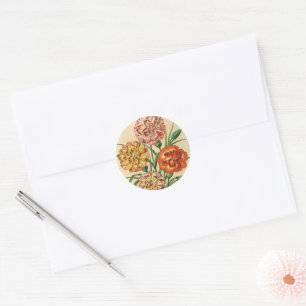 Carnations Antique Botanical Art Red Yellow Orange Classic Round Sticker