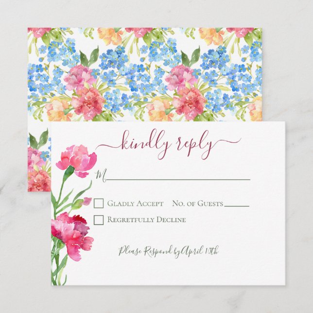 Carnations & Forget Me Nots Wedding  RSVP Card (Front/Back)
