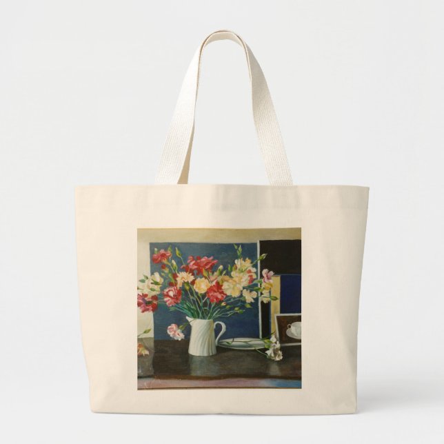 Carnations in a spiral jug 2000 large tote bag (Front)