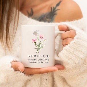 Carnations January Custom Birth Flower Large Coffee Mug