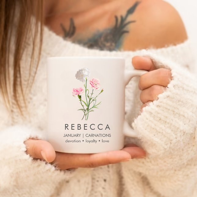 Carnations January Custom Birth Flower Large Coffee Mug (Creator Uploaded)