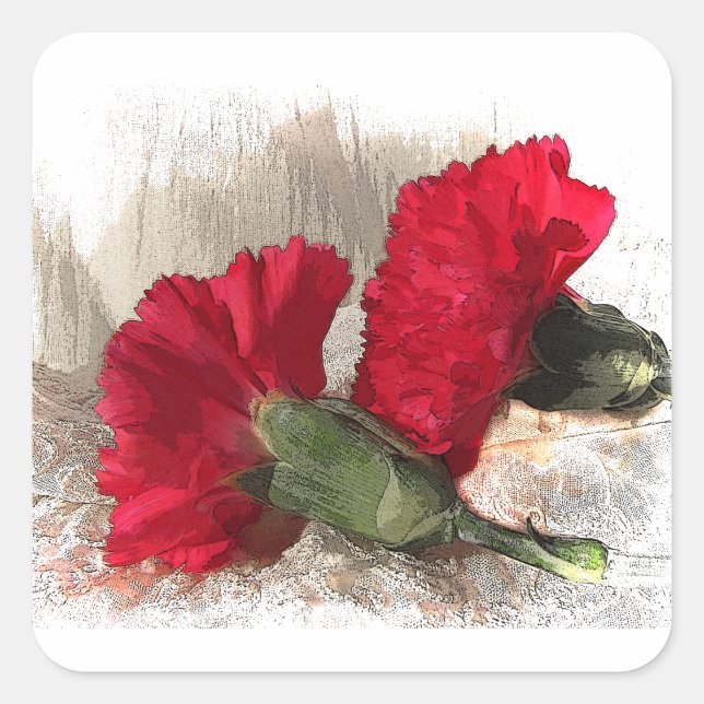 Carnations on Brocade Square Sticker (Front)