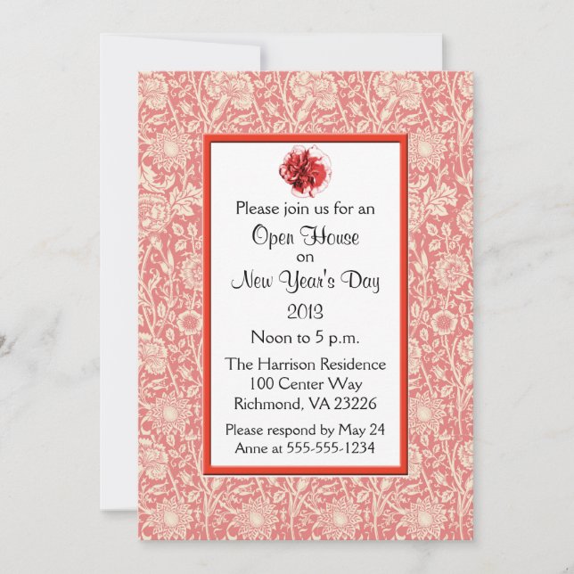 Carnations Open House New Year's Day Invitation (Front)