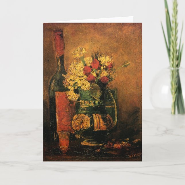 Carnations, Roses and a Bottle by Vincent van Gogh Card (Front)
