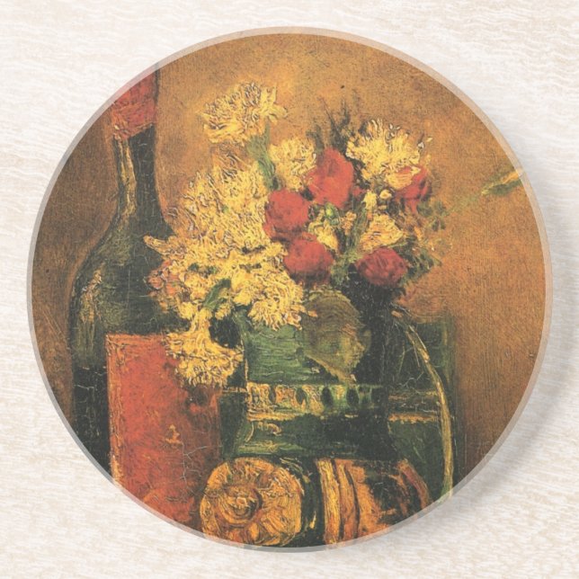 Carnations, Roses and a Bottle by Vincent van Gogh Coaster (Front)