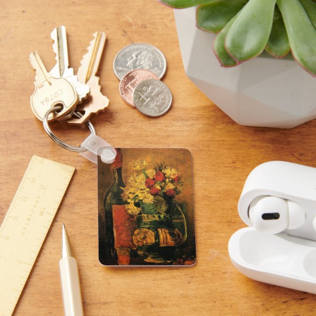 Carnations, Roses and a Bottle by Vincent van Gogh Key Ring (Desk)