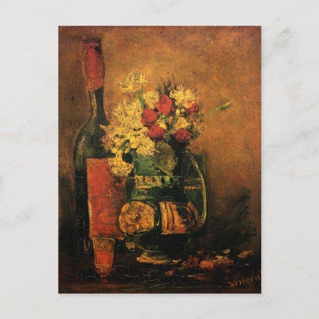 Carnations, Roses and a Bottle by Vincent van Gogh Postcard (Front)