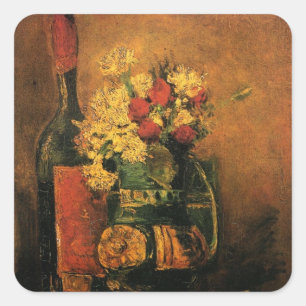 Carnations, Roses and a Bottle by Vincent van Gogh Square Sticker