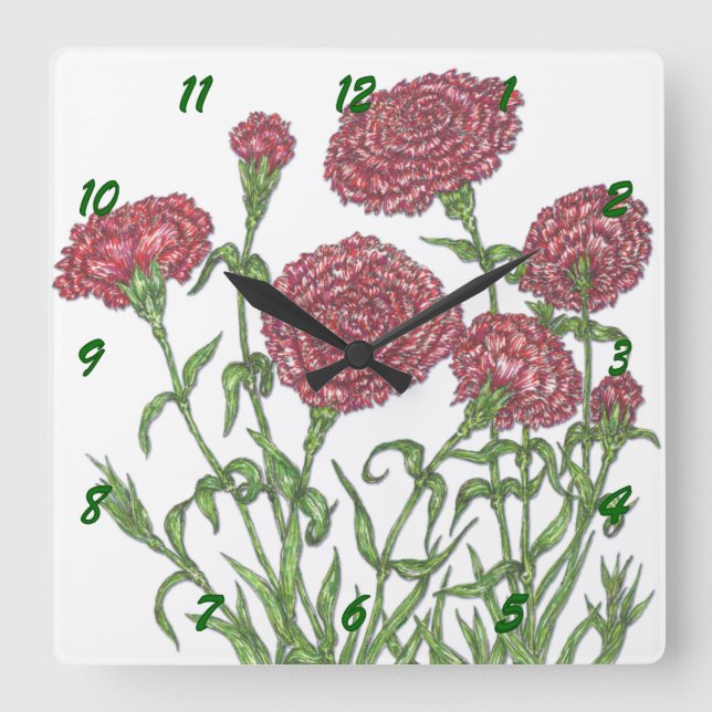Carnations Square Wall Clock (Front)
