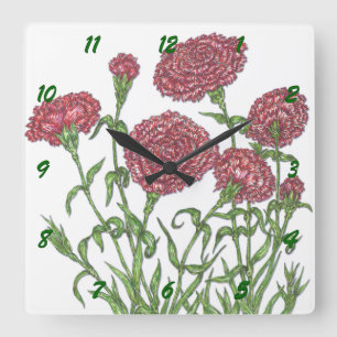 Carnations Square Wall Clock