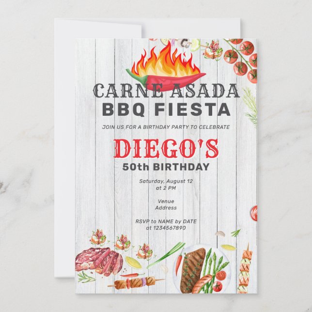Carne Asada Rustic Mexican BBQ Birthday Party Invitation (Front)