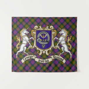 Carnegie Clan Badge & Unicorns w/Tartan  Tapestry
