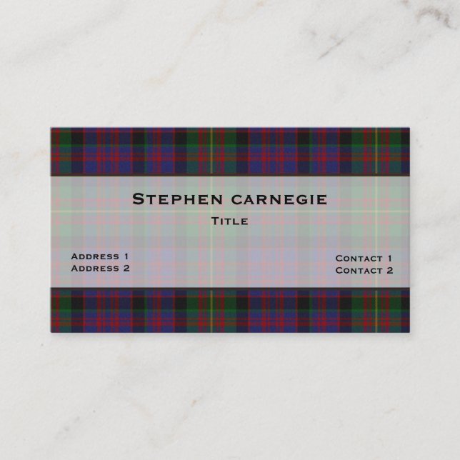 carnegie Tartan Plaid Custom Business Card (Front)