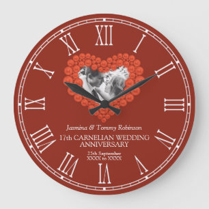 Carnelian 17th wedding anniversary custom photo large clock