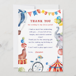 Carnival Animal Circus Birthday Thank You Card
