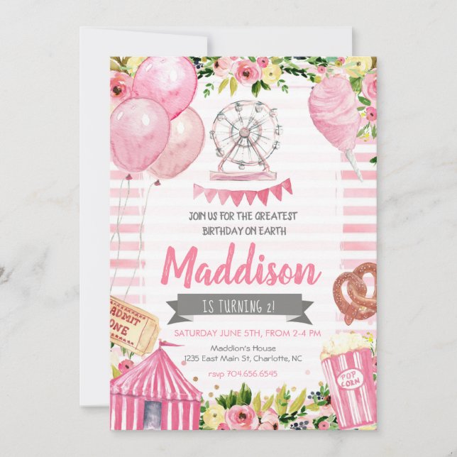 Carnival Birthday Invitation, Circus Birthday Invitation (Front)