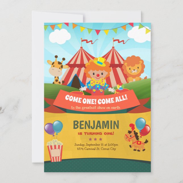 Carnival Birthday Invitation Circus Party (Front)