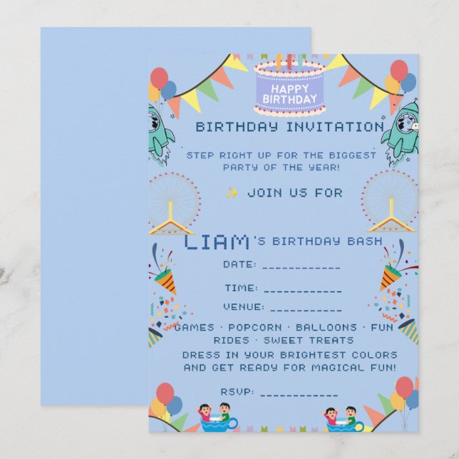 Carnival Birthday Invitation – Colourful Circus Th (Front/Back)
