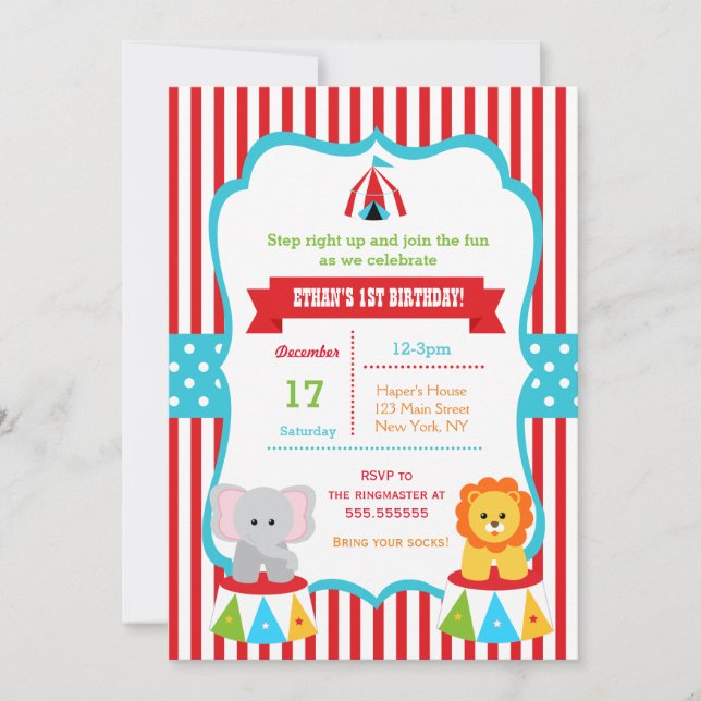 Carnival Birthday Party Invitations Circus (Front)