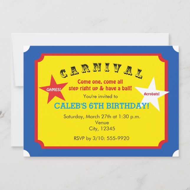 Carnival Birthday Party Ticket Invitation (Front)