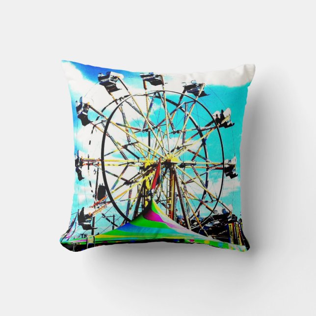 Carnival Carousel Horse Ferris Wheel Pop Art Photo Cushion (Front)