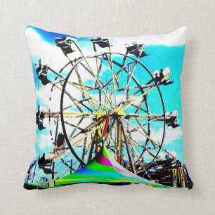 Carnival Carousel Horse Ferris Wheel Pop Art Photo Cushion
