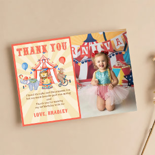 Carnival Circus & Animals Birthday Photo Thank You Card
