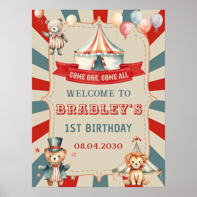 Carnival Circus & Animals Birthday Welcome Sign    (Front)