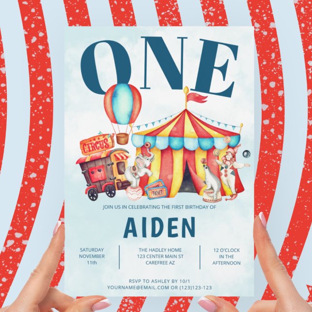 Carnival Circus Big Top Blue 1st Birthday Invitation (Creator Uploaded)