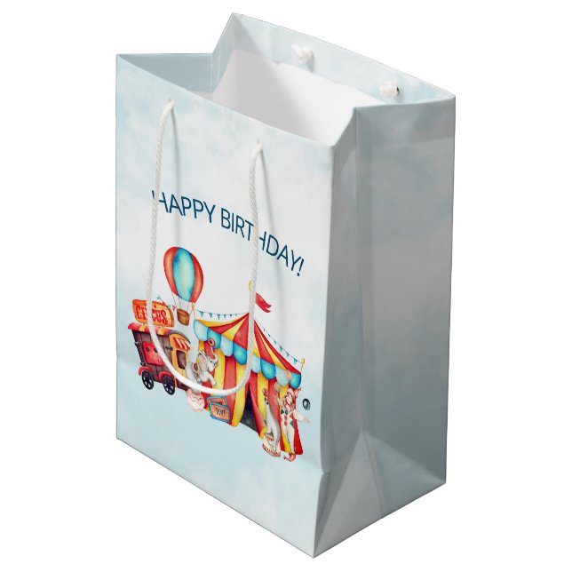 Carnival Circus Big Top Blue Birthday Medium Gift Bag (Front Angled)