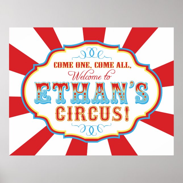 Carnival Circus Birthday Banner Ethan CUSTOM Poster (Front)