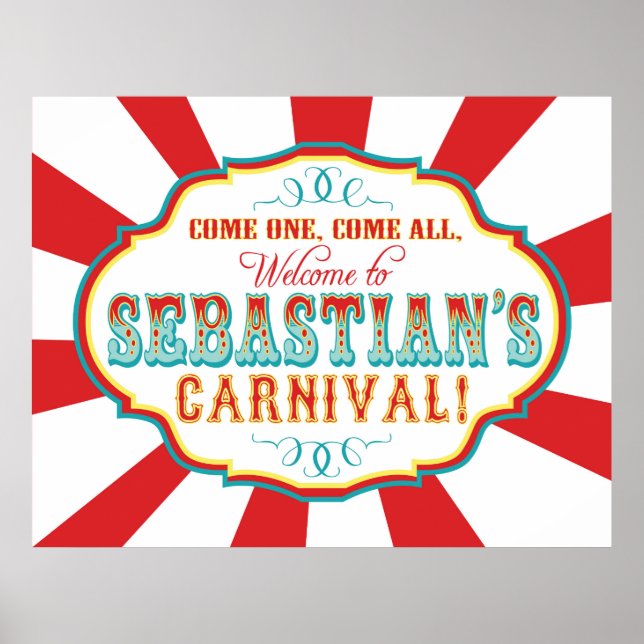 Carnival Circus Birthday Banner Sebastian CUSTOM Poster (Front)