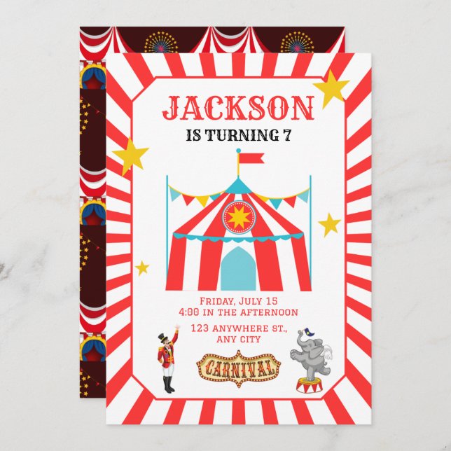 Carnival Circus Birthday Invitation (Front/Back)