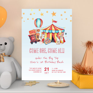Carnival Circus Boy 1st Birthday Bash Invitation