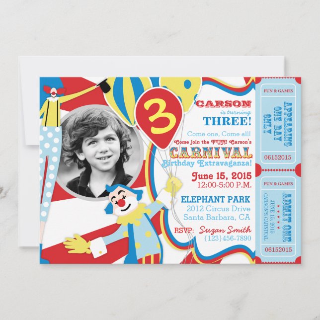 Carnival Circus Clowns Birthday Invitation (Front)
