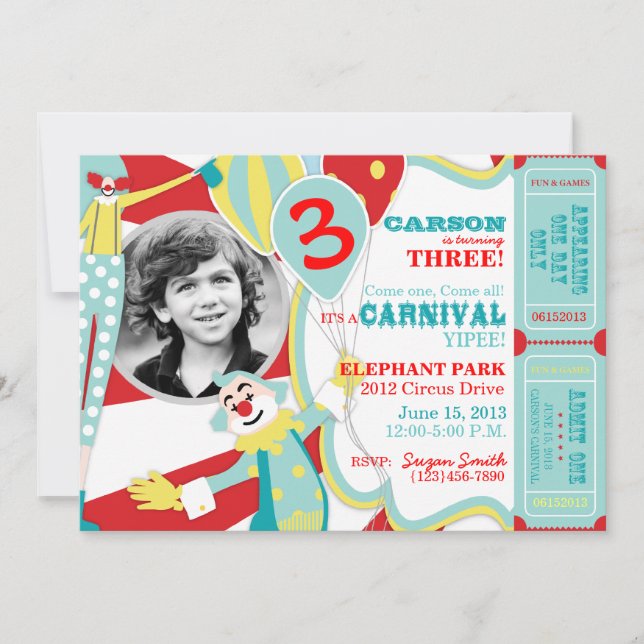 Carnival Circus Clowns Birthday Invitation (Front)
