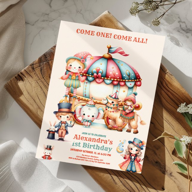 Carnival Circus Festival Kid's 1st Birthday Invitation (Creator Uploaded)