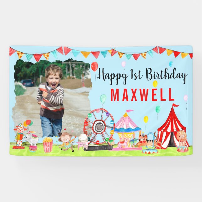 Carnival Circus Festival Show Kids Photo Birthday Banner (Horizontal)