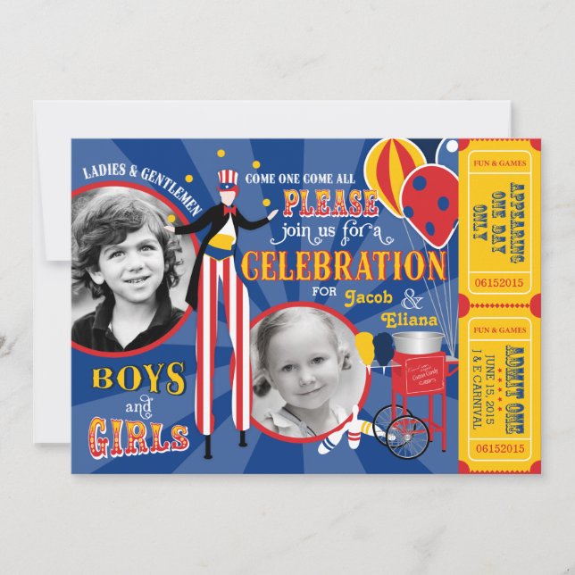 Carnival Circus Juggling Stilt Walkers Birthday Invitation (Front)
