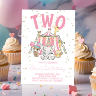 Carnival Circus Pink 2nd Birthday  Invitation