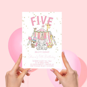 Carnival Circus Pink 5th Birthday Invitation