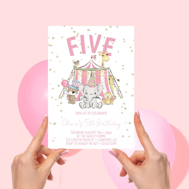 Carnival Circus Pink 5th Birthday Invitation (Creator Uploaded)