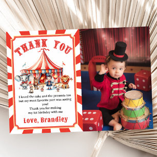 Carnival Circus Show & Animals Birthday Photo Thank You Card