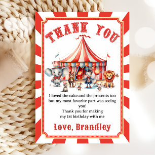 Carnival Circus Show & Animals Birthday Thank You Card