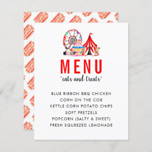 Carnival Circus Show Birthday Party Menu