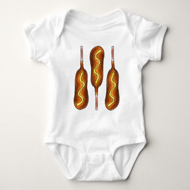 Carnival Corndog Corn Dog Mustard State Fair Food Baby Bodysuit (Front)