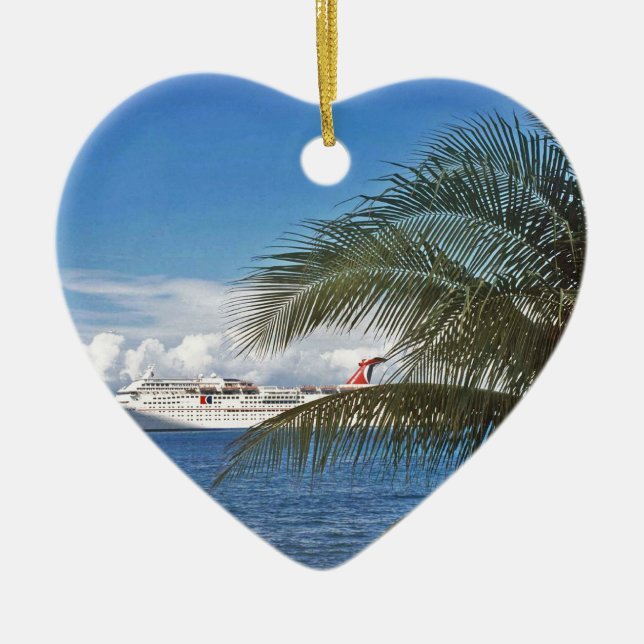 Carnival cruise ship docked at Grand Cayman Island Ceramic Tree Decoration (Front)