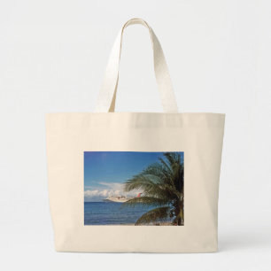 Carnival cruise ship docked at Grand Cayman Island Large Tote Bag